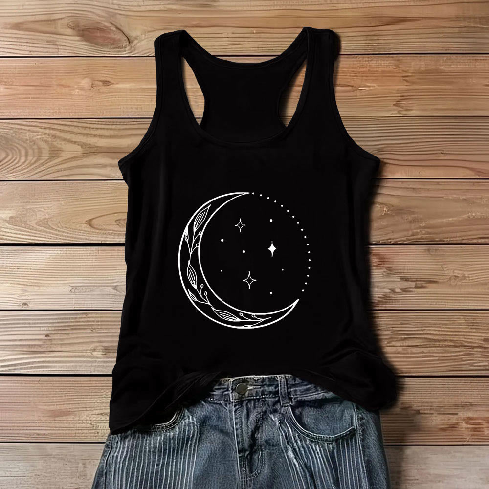Olivenorma Crescent Moon Stars Celestial Ladies Shirt Yoga Tank Top - Black - 3XL - image 1