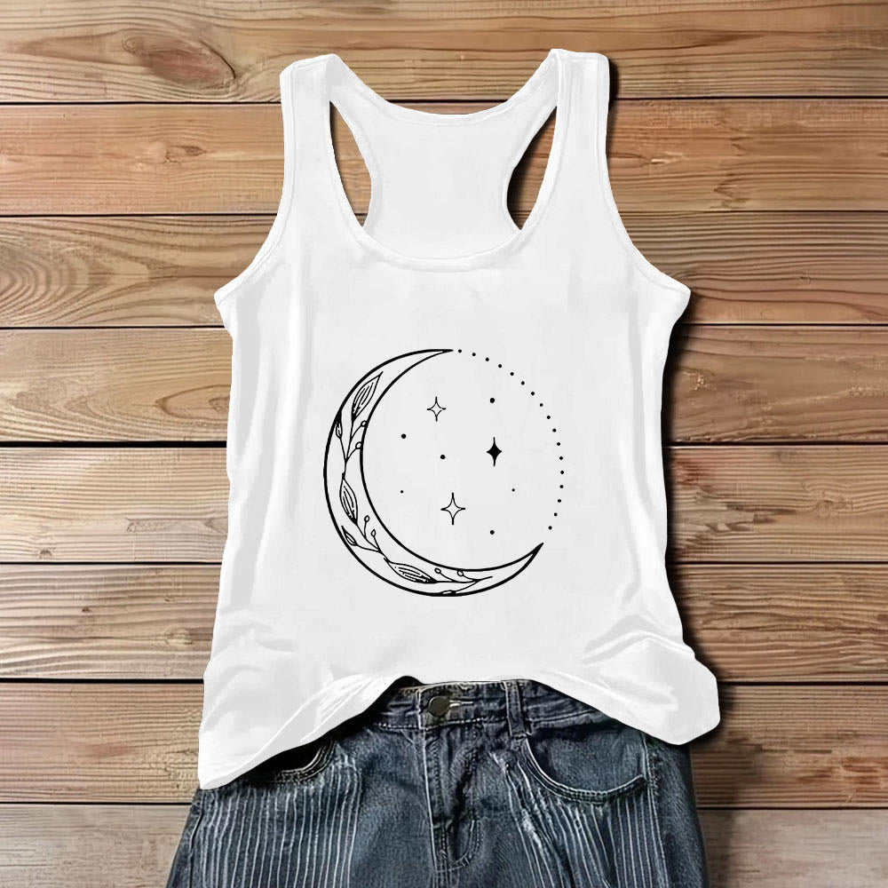 Olivenorma Crescent Moon Stars Celestial Ladies Shirt Yoga Tank Top - White - 3XL - image 6