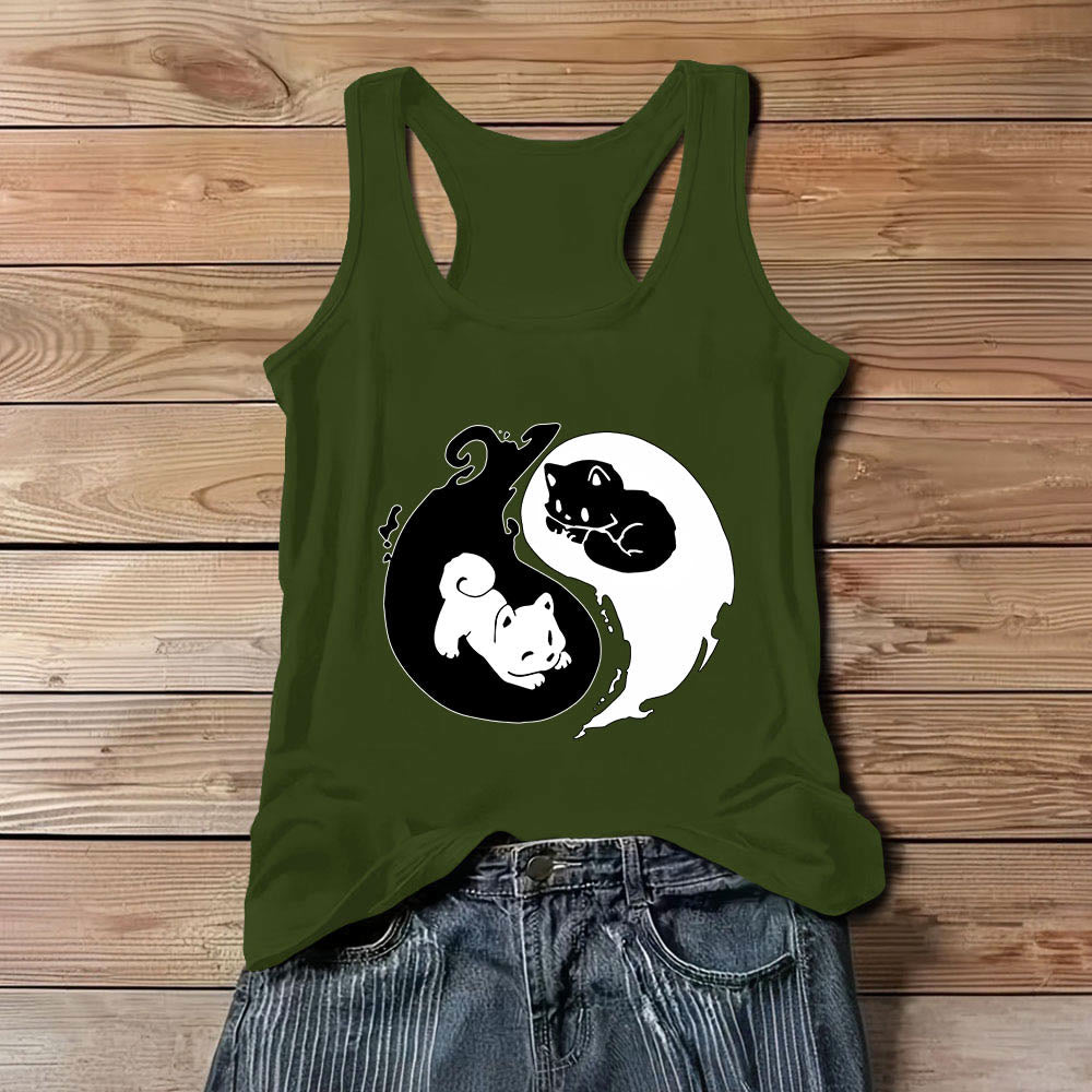 Olivenorma Black & White Yin-Yang Cat Philosophy Tank Top Shirt - Green - 3XL - image 11