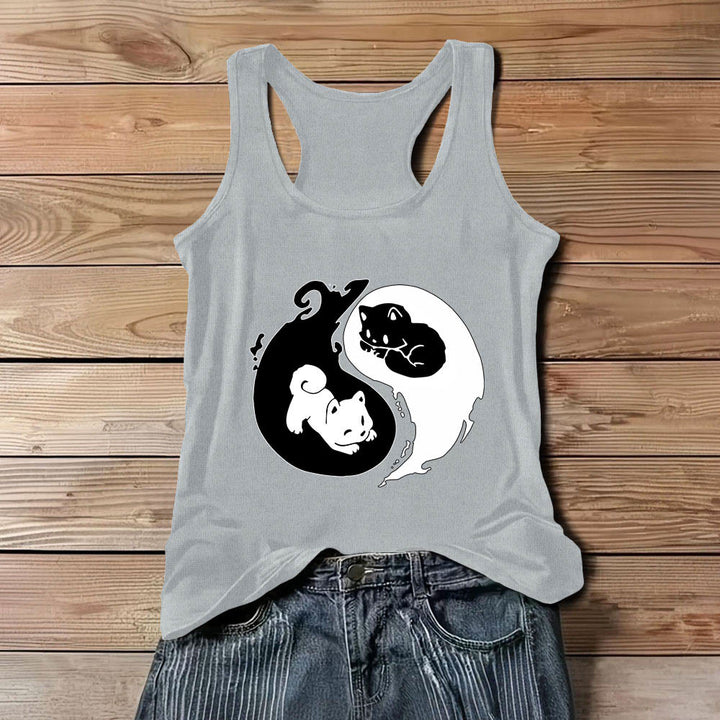 Olivenorma Black & White Yin-Yang Cat Philosophy Tank Top Shirt - Gray - 3XL - image 1