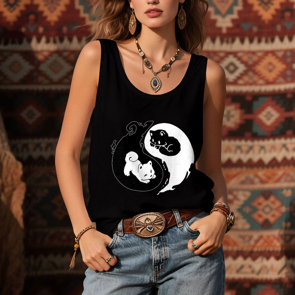 Olivenorma Black & White Yin-Yang Cat Philosophy Tank Top Shirt - image 8