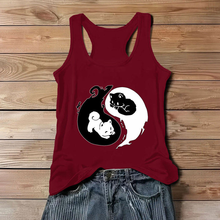 Olivenorma Black & White Yin-Yang Cat Philosophy Tank Top Shirt - Red - 3XL - image 9