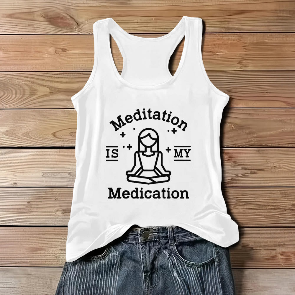 Olivenorma "MEDITATION IS MY MEDICATION" Yoga Tee Tank Top Shirt - White - 3XL - image 5