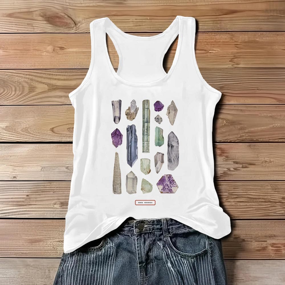 Olivenorma "ROCK CRYSTALS" Minerals Raw Gemstones Ladies Sleeveless T-Shirt   - White - 3XL - image 1