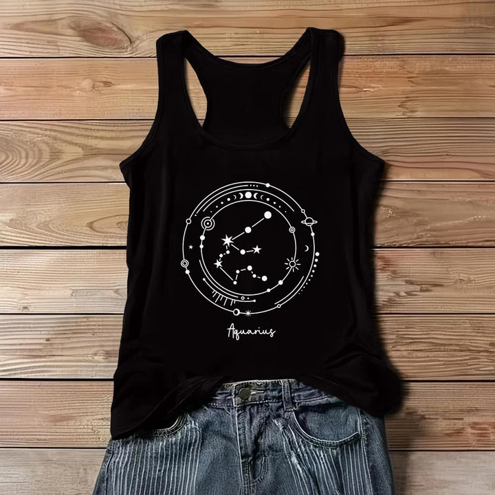 Olivenorma 12 Constellations Zodiac Star Map Black T-Shirts Tank Top - Aquarius - 3XL - image 11