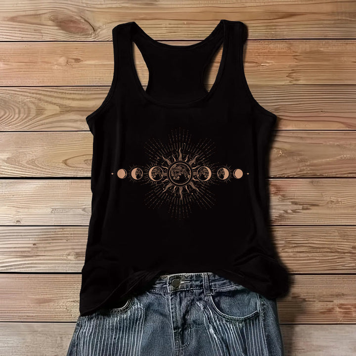 Olivenorma Celestial Mystical Moon Phase Crewneck Sleeveless Women Tank Top Tee - Black - 3XL - image 5
