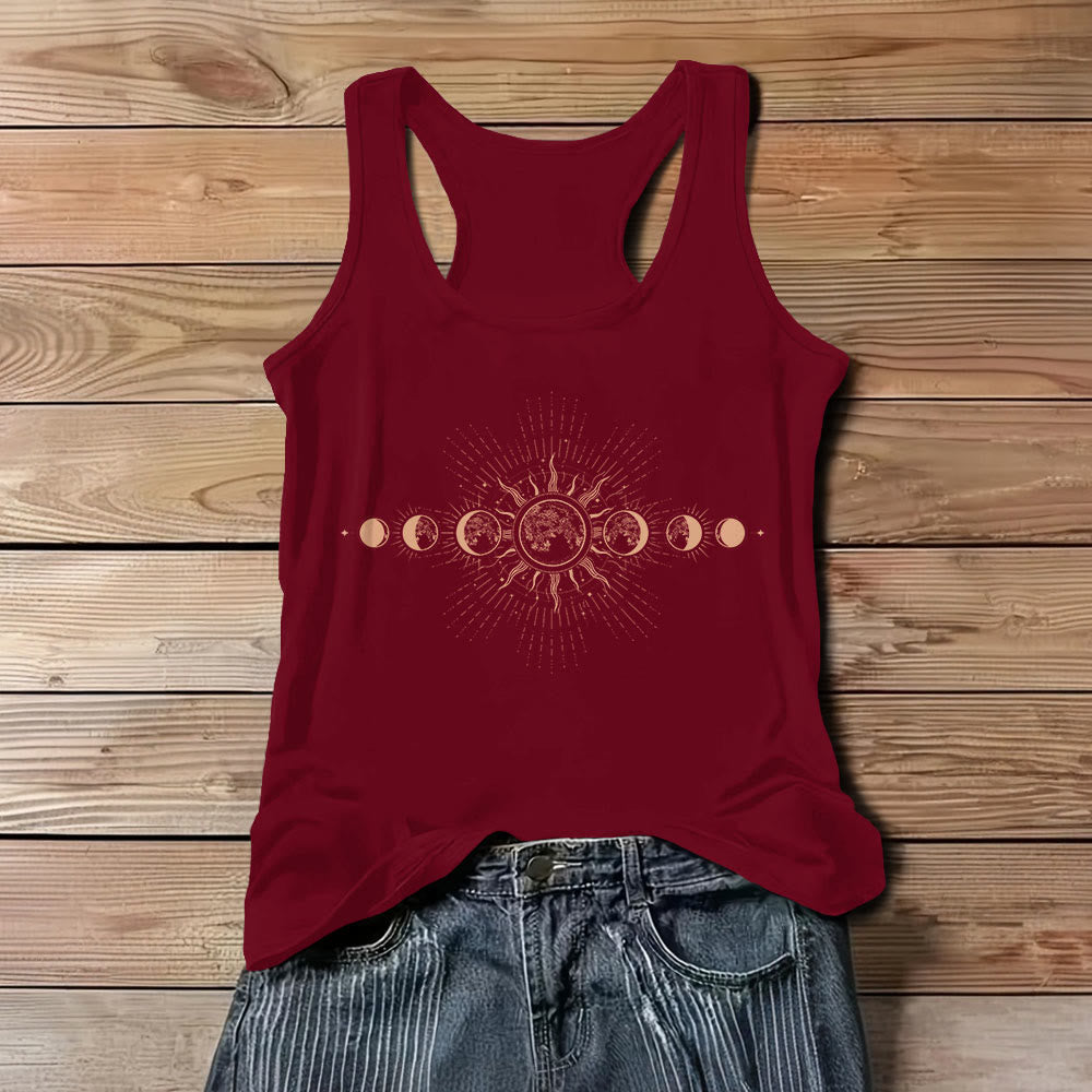Olivenorma Celestial Mystical Moon Phase Crewneck Sleeveless Women Tank Top Tee - Red - 3XL - image 9