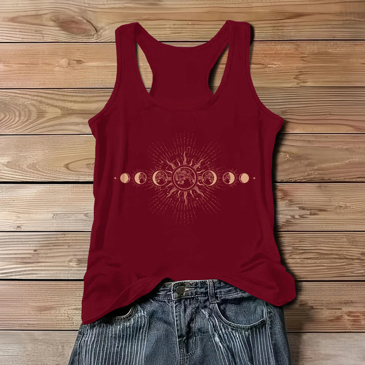 Olivenorma Celestial Mystical Moon Phase Crewneck Sleeveless Women Tank Top Tee - Red - 3XL - image 9