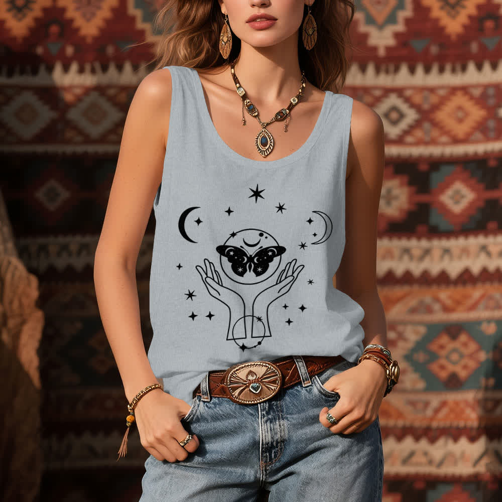 Olivenorma Celestial Butterfly Lunar Prayer Hands Tank Top - image 8