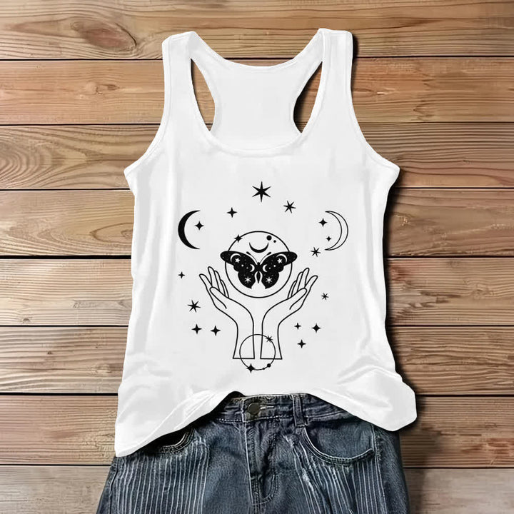 Olivenorma Celestial Butterfly Lunar Prayer Hands Tank Top - White - 3XL - image 3