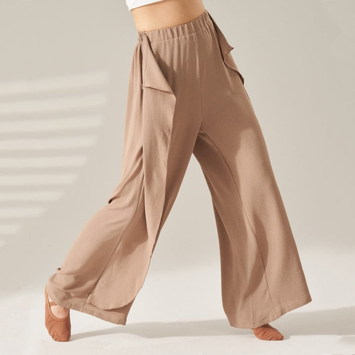 Olivenorma Polyester Flowy Wide-Leg Elastic Yoga Pants - Khaki - XL - image 7
