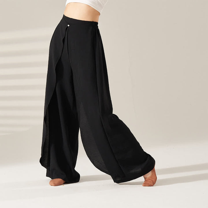 Olivenorma Polyester Flowy Wide-Leg Elastic Yoga Pants - Black - XL - image 9