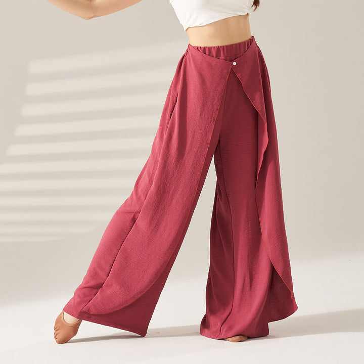 Olivenorma Polyester Flowy Wide-Leg Elastic Yoga Pants - Red - XL - image 1