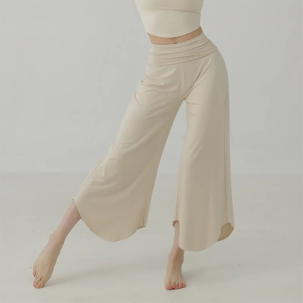 Olivenorma Plain Color High-Waist Women Flare Yoga Pants  - Cream - L - image 1
