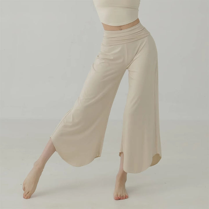 Olivenorma Plain Color High-Waist Women Flare Yoga Pants  - Cream - L - image 1