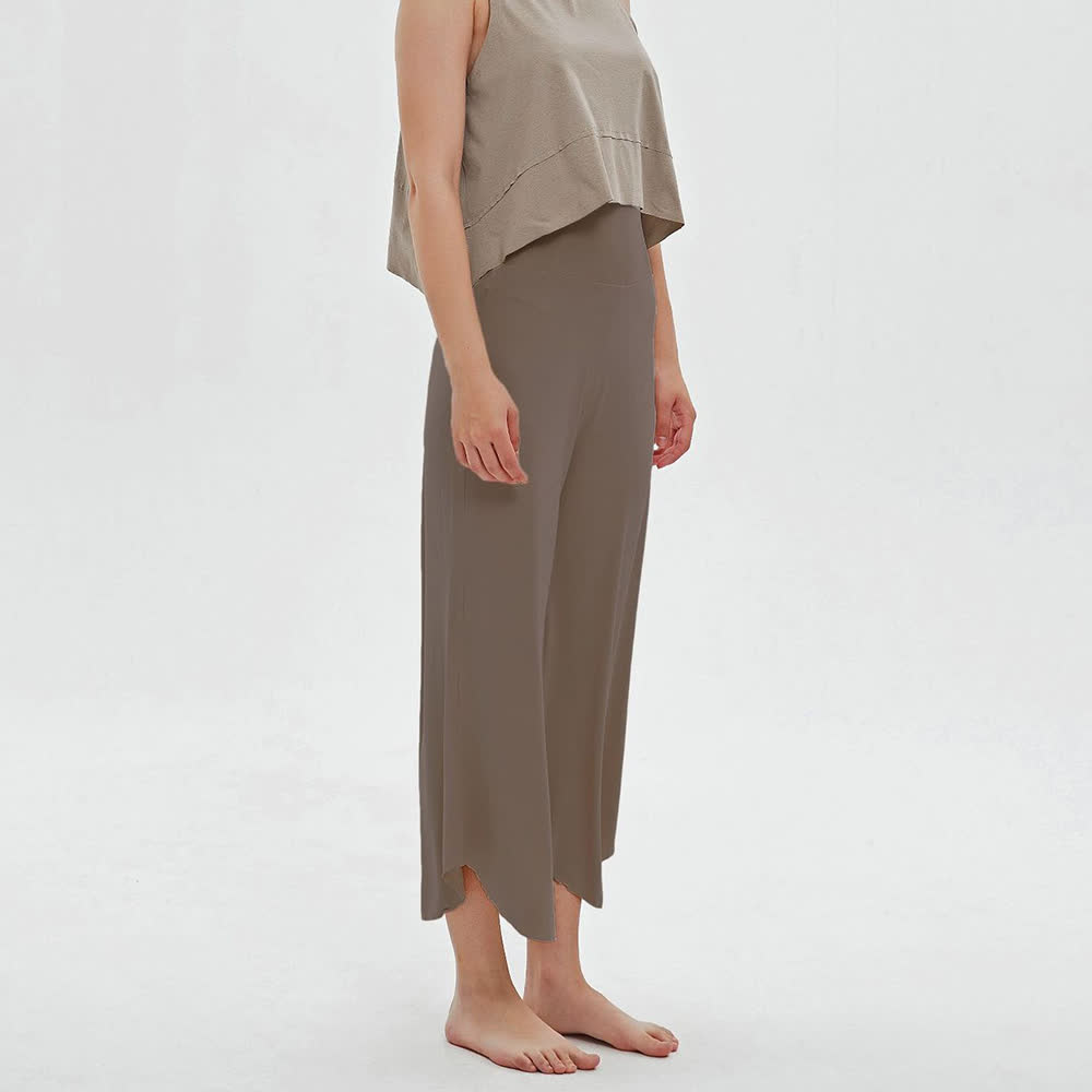 Olivenorma Plain Color High-Waist Wide-Leg Loose Flare Yoga Pants - Brown - L - image 9