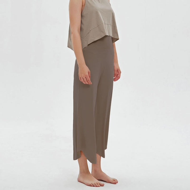 Olivenorma Plain Color High-Waist Wide-Leg Loose Flare Yoga Pants - Brown - L - image 9