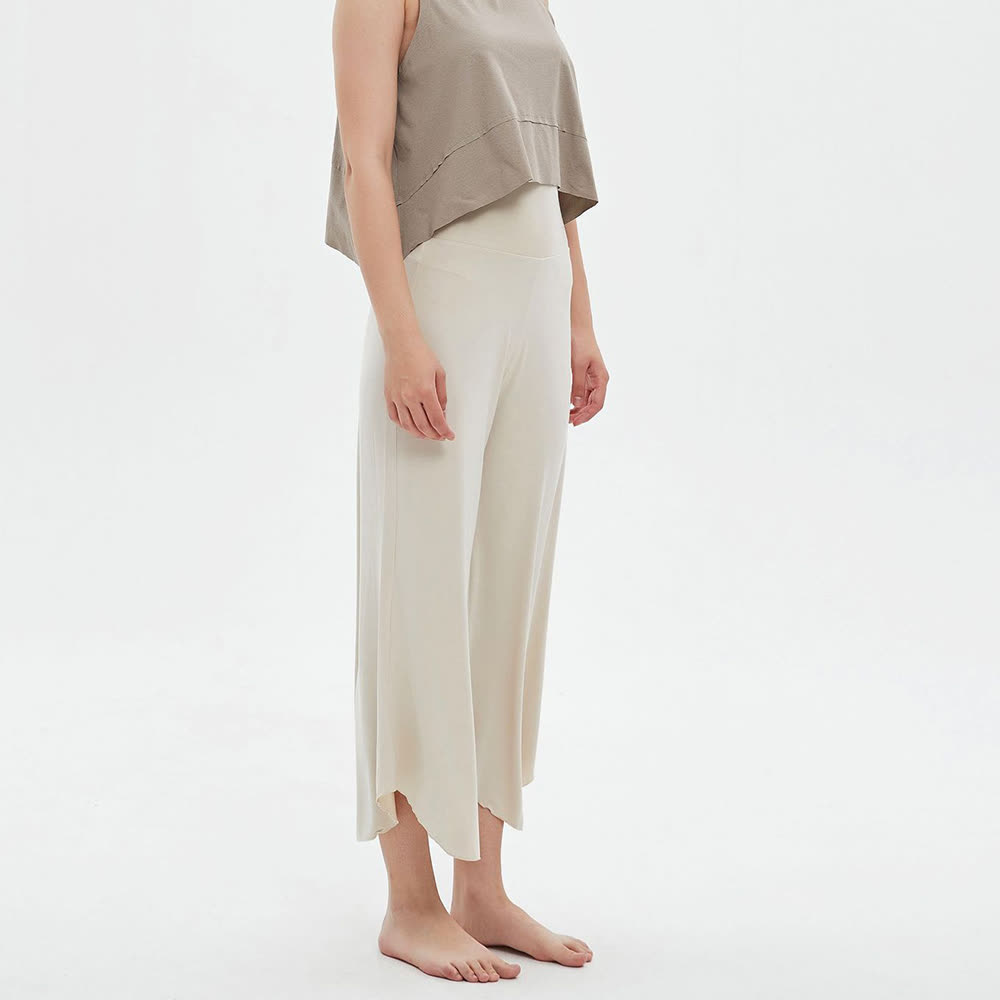 Olivenorma Plain Color High-Waist Wide-Leg Loose Flare Yoga Pants - Off-White - L - image 1