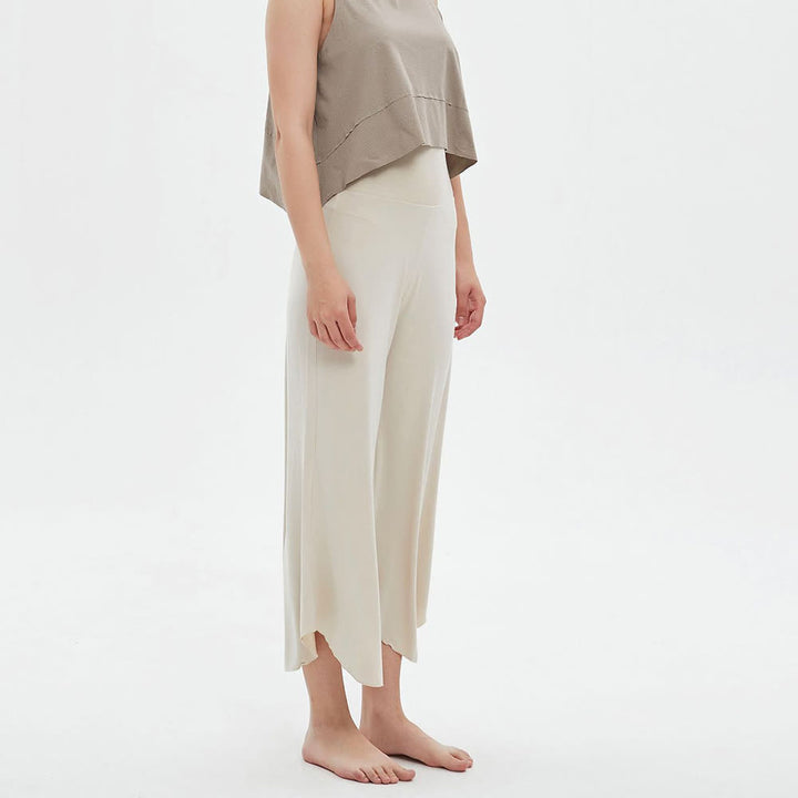 Olivenorma Plain Color High-Waist Wide-Leg Loose Flare Yoga Pants - Off-White - L - image 1