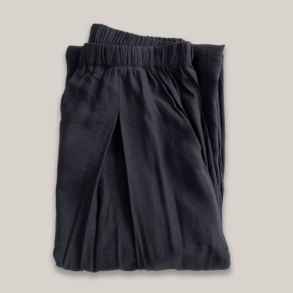 Olivenorma Tencel Cotton Linen Loose Wide-Leg Yoga Pants - Black - L - image 4