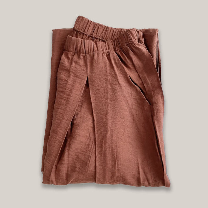 Olivenorma Tencel Cotton Linen Loose Wide-Leg Yoga Pants - Brick Red - L - image 7