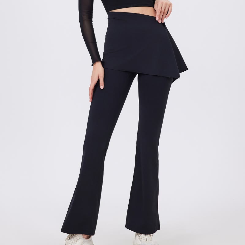 Olivenorma Wide Leg Flare Leggings 2Pcs Hip Cover Up And Yoga Pants Set - Black - XL - image 3