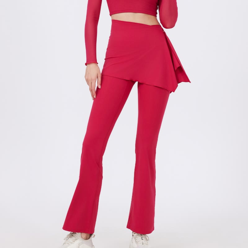 Olivenorma Wide Leg Flare Leggings 2Pcs Hip Cover Up And Yoga Pants Set - Red - XL - image 16