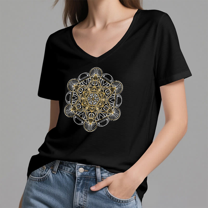 Olivenorma Soft Graphic Tee Metatron's Cube V-Neck Spiritual T-Shirts - image 3