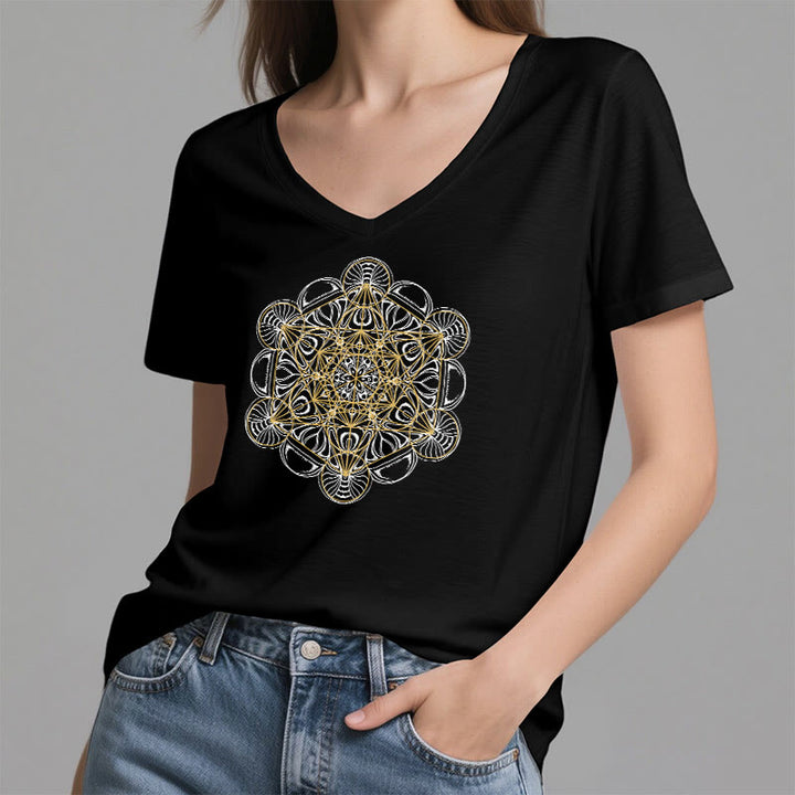 Olivenorma Soft Graphic Tee Metatron's Cube V-Neck Spiritual T-Shirts - image 3