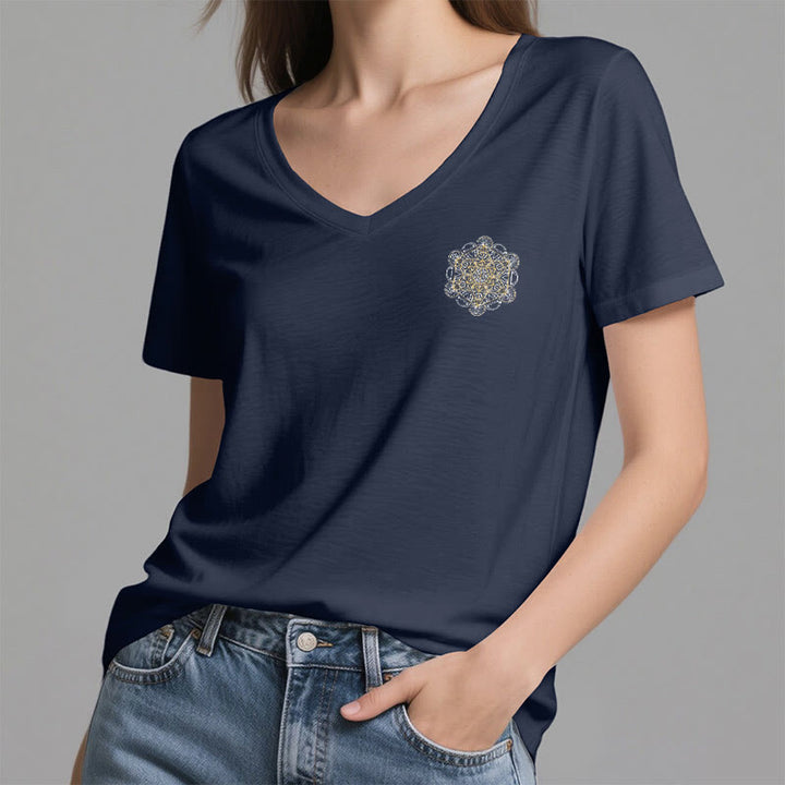 Olivenorma Metatron's Cube Double-Sided Printed Geometric V-Neck T-Shirt  - image 2