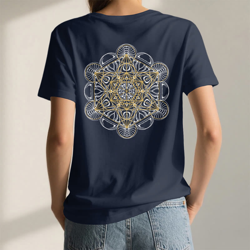 Olivenorma Metatron's Cube Double-Sided Printed Geometric V-Neck T-Shirt  - image 1