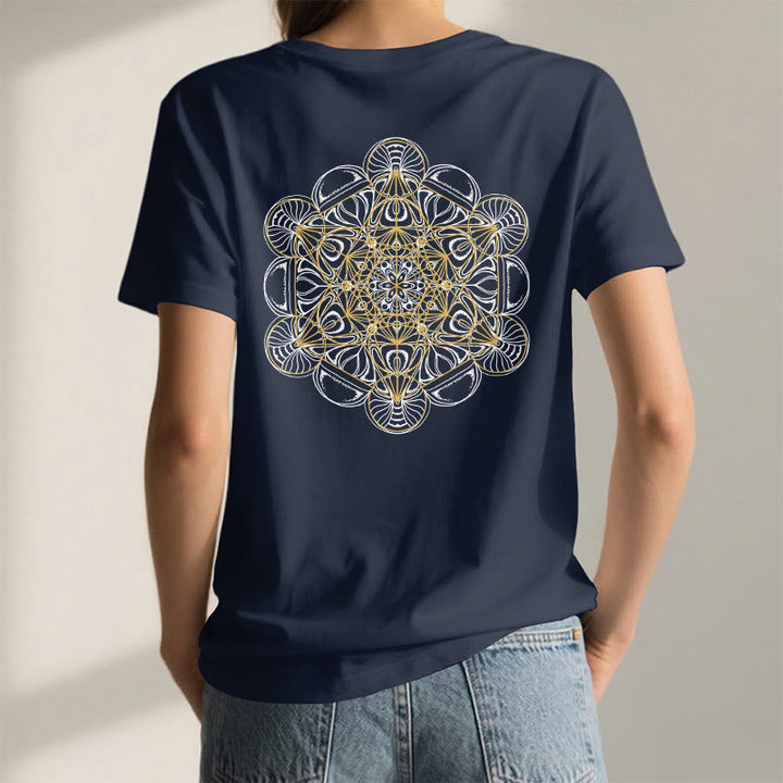 Olivenorma Metatron's Cube Double-Sided Printed Geometric V-Neck T-Shirt  - image 1