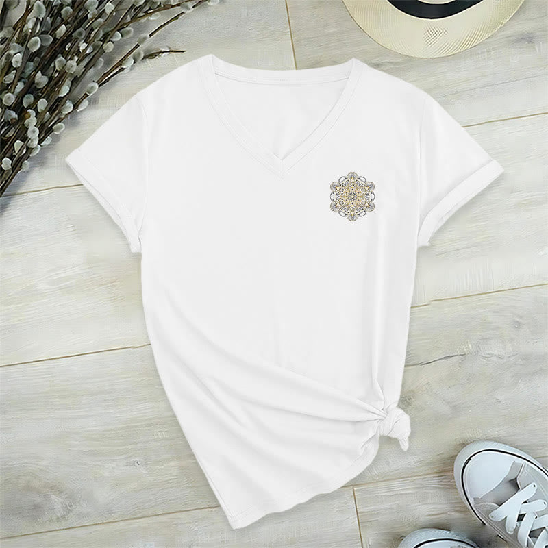 Olivenorma Metatron's Cube Double-Sided Printed Geometric V-Neck T-Shirt  - image 13