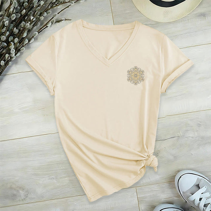 Olivenorma Metatron's Cube Double-Sided Printed Geometric V-Neck T-Shirt  - image 15