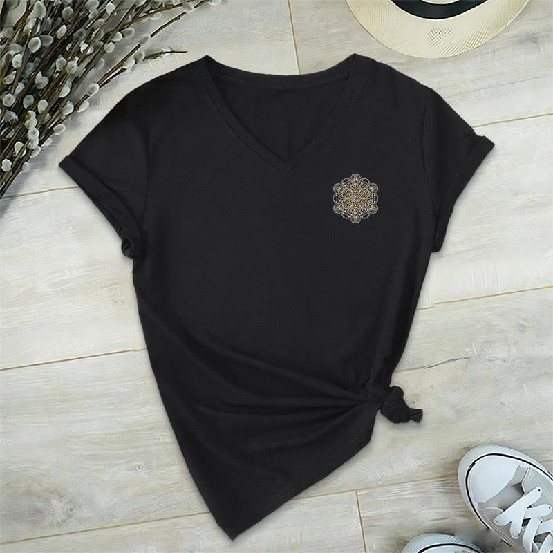 Olivenorma Metatron's Cube Double-Sided Printed Geometric V-Neck T-Shirt  - image 11