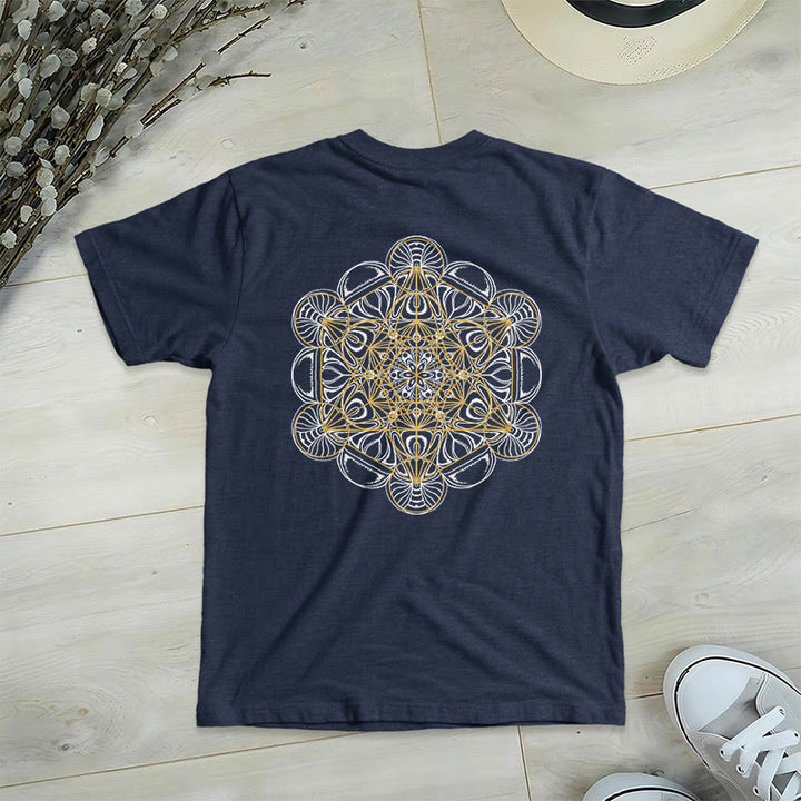 Olivenorma Metatron's Cube Double-Sided Printed Geometric V-Neck T-Shirt  - Navy - 2XL - image 3