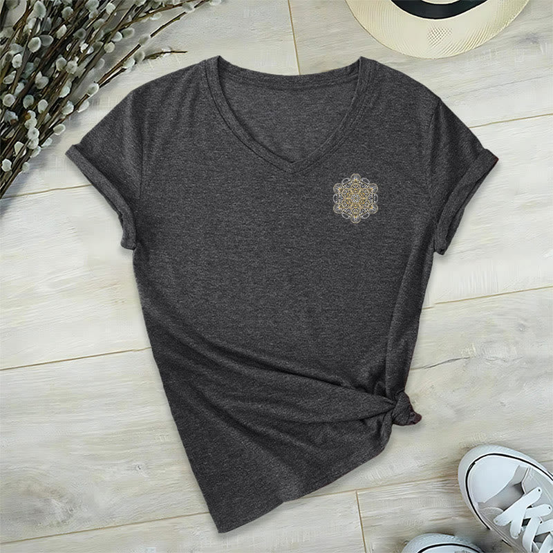 Olivenorma Metatron's Cube Double-Sided Printed Geometric V-Neck T-Shirt  - image 17