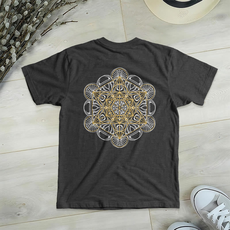 Olivenorma Metatron's Cube Double-Sided Printed Geometric V-Neck T-Shirt  - Grey - 2XL - image 16