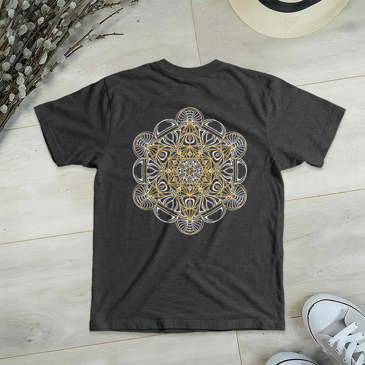 Olivenorma Metatron's Cube Double-Sided Printed Geometric V-Neck T-Shirt  - Grey - 2XL - image 16