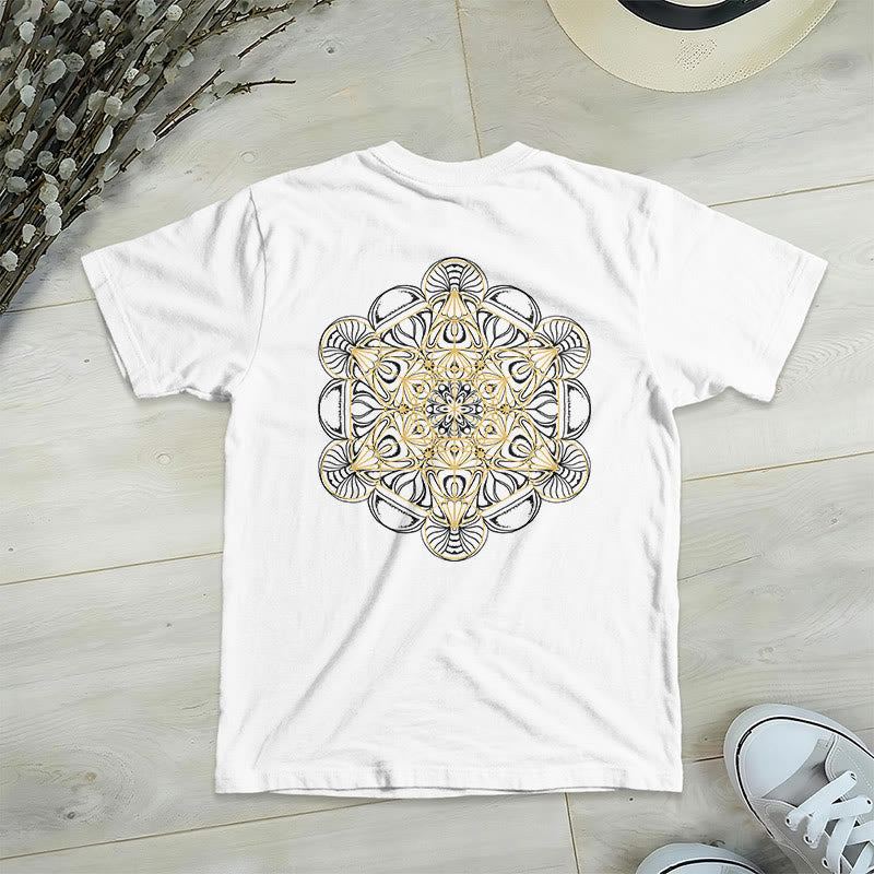 Olivenorma Metatron's Cube Double-Sided Printed Geometric V-Neck T-Shirt  - White - 2XL - image 12