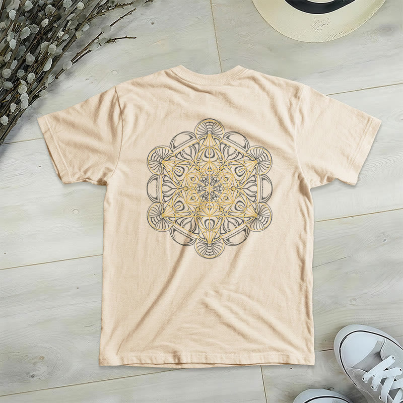 Olivenorma Metatron's Cube Double-Sided Printed Geometric V-Neck T-Shirt  - Beige - 2XL - image 14