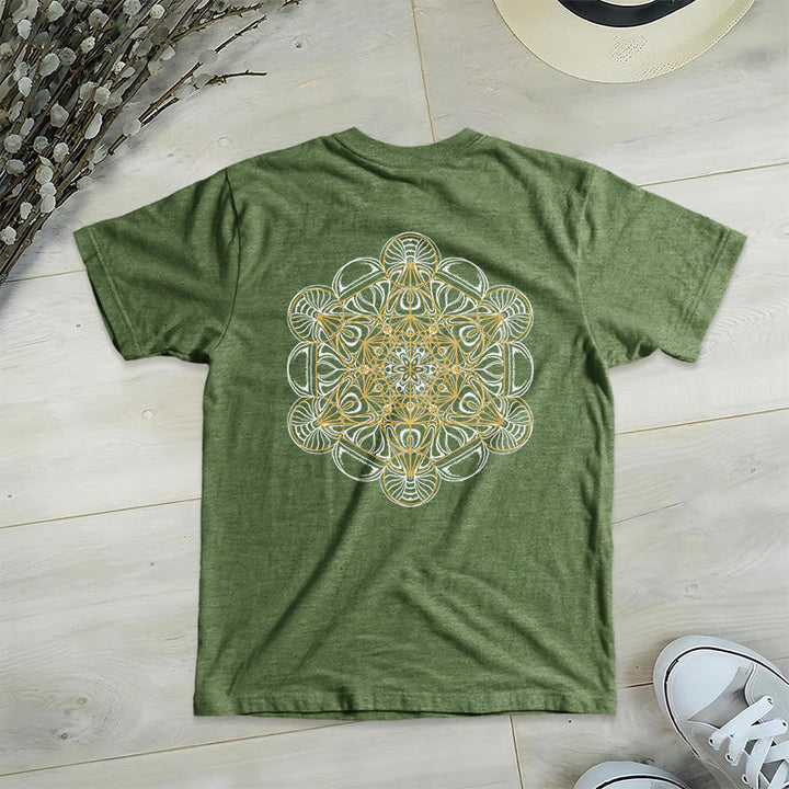 Olivenorma Metatron's Cube Double-Sided Printed Geometric V-Neck T-Shirt  - Olive - 2XL - image 20