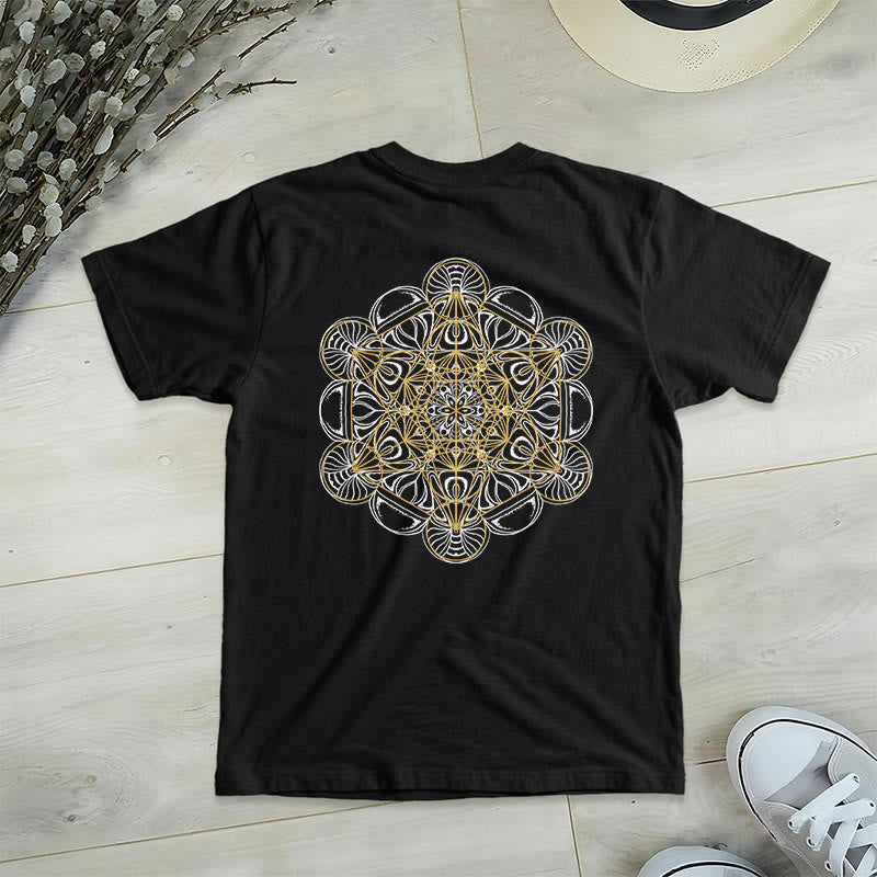 Olivenorma Metatron's Cube Double-Sided Printed Geometric V-Neck T-Shirt  - Black - 2XL - image 10