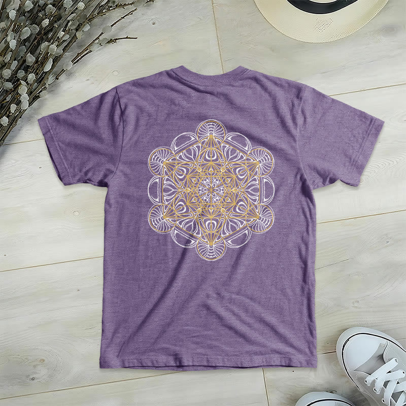 Olivenorma Metatron's Cube Double-Sided Printed Geometric V-Neck T-Shirt  - Purple - 2XL - image 18