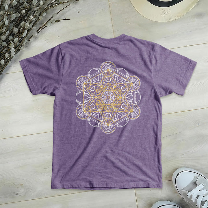 Olivenorma Metatron's Cube Double-Sided Printed Geometric V-Neck T-Shirt  - Purple - 2XL - image 18
