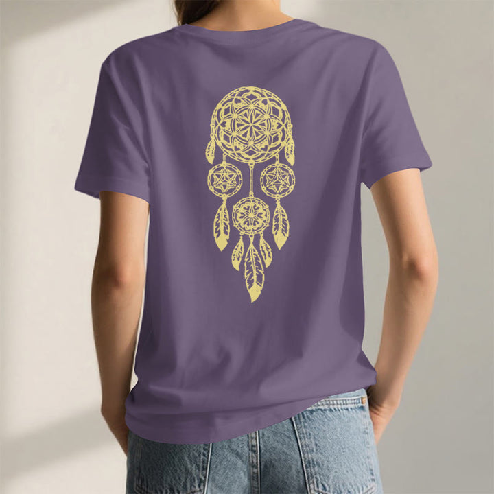 Olivenorma Flower Of Life Ward Off Evil Dreamcatcher Printed Geometry V-Neck T-Shirt - image 4