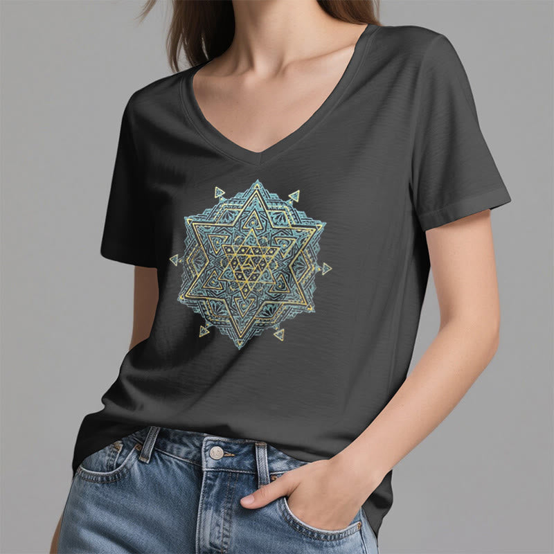 Olivenorma Metatro's Cube Symbol Sacred Geometry Healing Tee V-Neck Spiritual T-Shirt - image 3