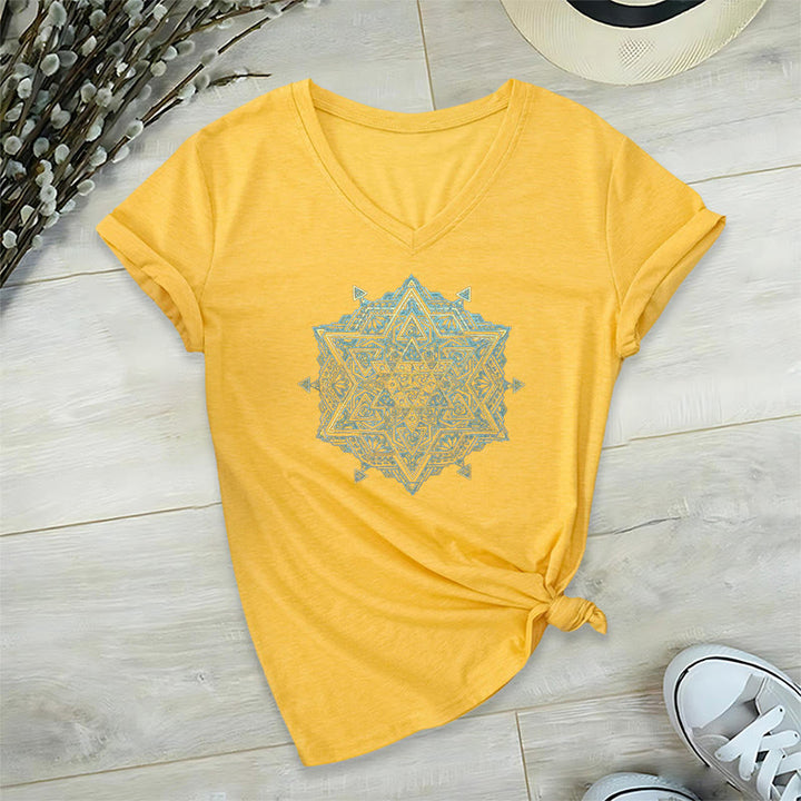 Olivenorma Metatro's Cube Symbol Sacred Geometry Healing Tee V-Neck Spiritual T-Shirt - Yellow - 2XL - image 17