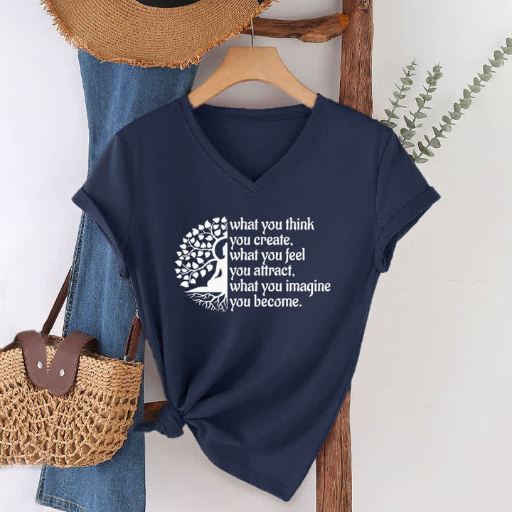 Olivenorma "What You Think You Create" V-Neck T-Shirt - Navy Blue - 2XL - image 3
