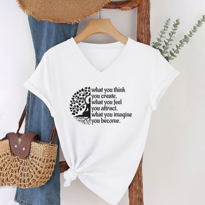 Olivenorma "What You Think You Create" V-Neck T-Shirt - White - 2XL - image 1
